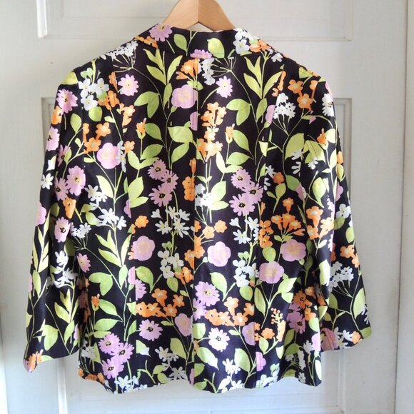 Sigrid Olsen Black & Orange Linen Blend Floral Jacket 8 - Picture 7 of 9